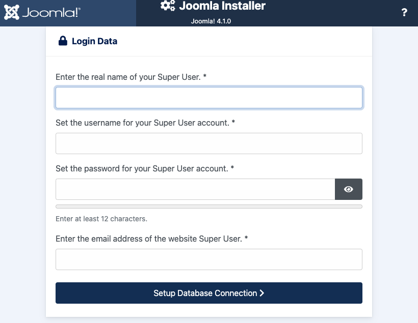 Screenshot of the Joomla Login Data prompt Screenshot of the Joomla Login Data prompt