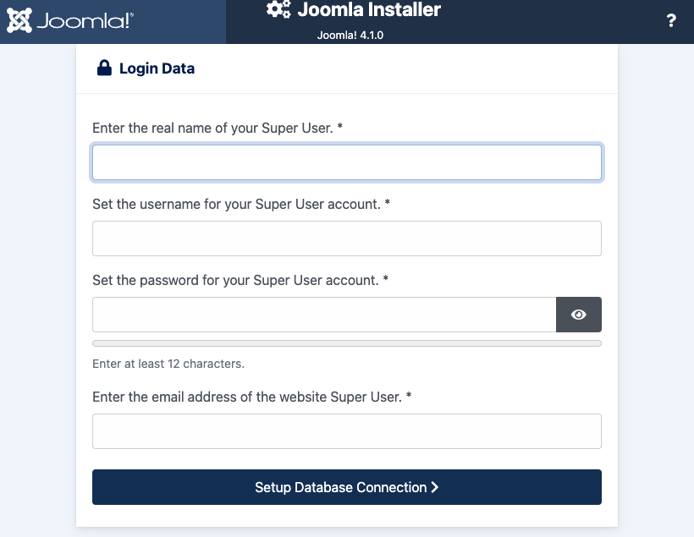 Screenshot of the Joomla Login Data prompt Screenshot of the Joomla Login Data prompt